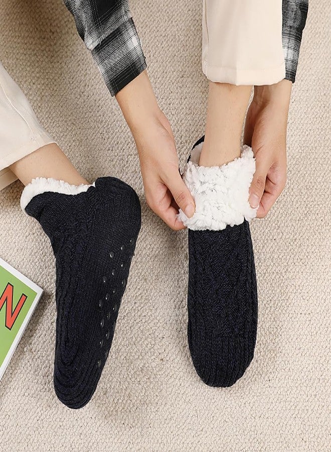 Backche Unisex Fluffy Fuzzy Warm Slipper Socks for Men Women, Thick Fleece Lined Non-Slip Socks Indoor Floor Black - Image 3